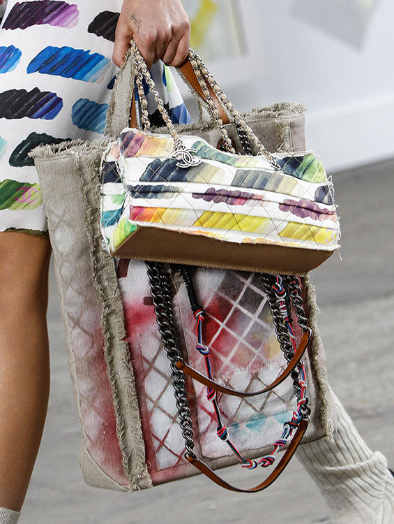 Chanel Runway Art School Graffiti Canvas Tote Beige Multicolor Ruthenium Hardware 2014