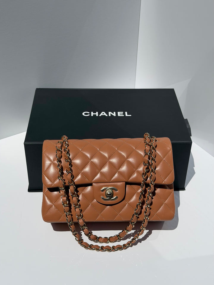 Chanel Small Classic Flap Bag Lambskin Caramel Light Gold Hardware 2022