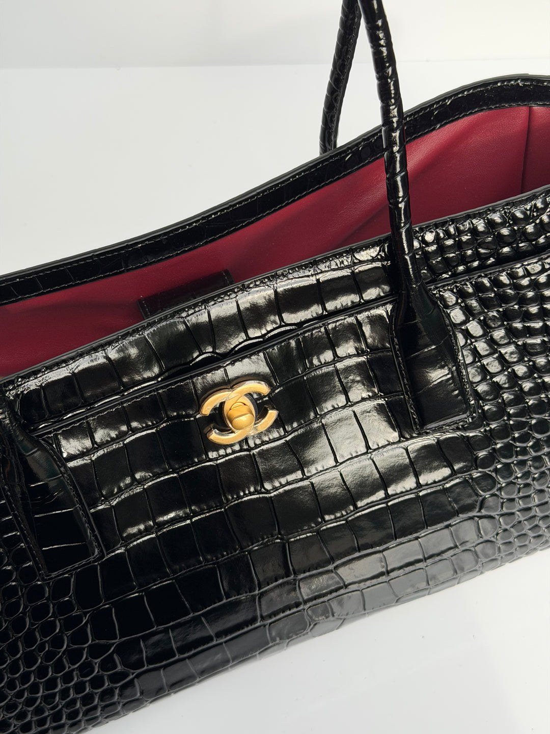 Chanel Small Shopping Bag Crocodile Embossed Calfskin Black 2026