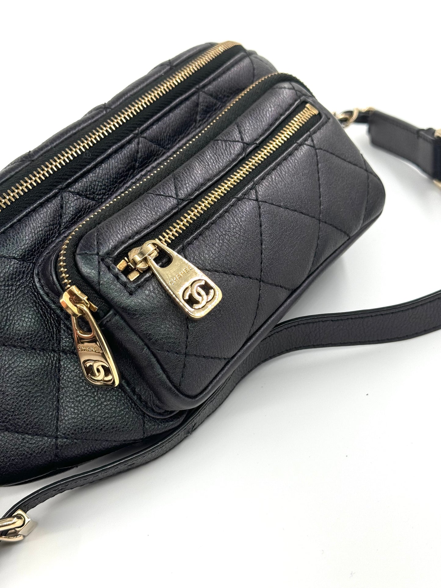 Chanel 2019 Black Iridescent Calfskin Waist Bag