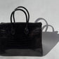 Hermes 18K Yellow Gold Diamond Black Porosus Crocodile Birkin 35