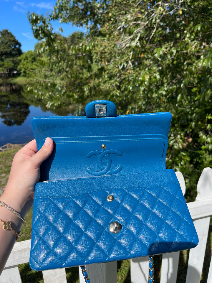 Chanel Blue Iridescent Medium Caviar Double Flap Bag