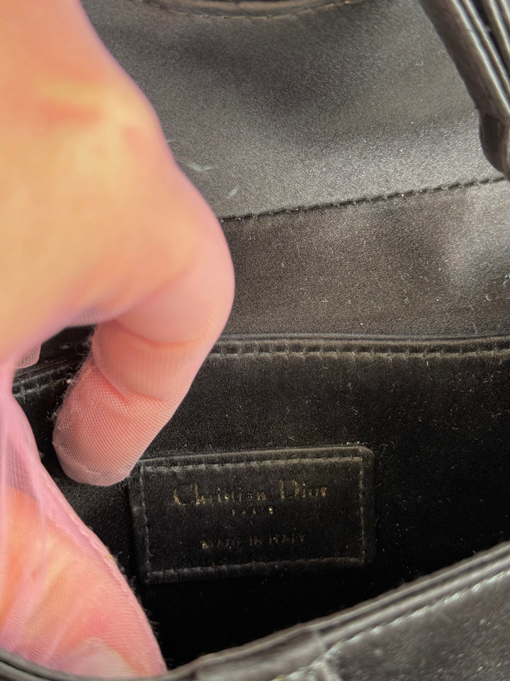 Christian Dior Black Satin Crystal Mini Saddle