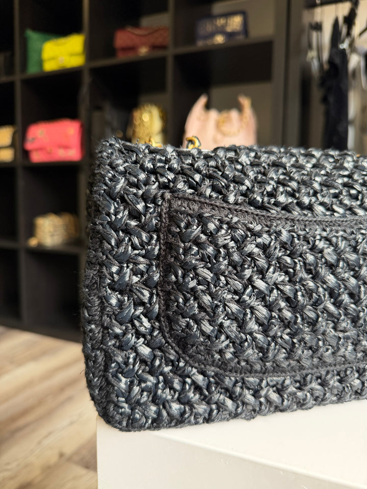 Chanel 18C Black Ancient Greece Raffia Crochet Flap Bag