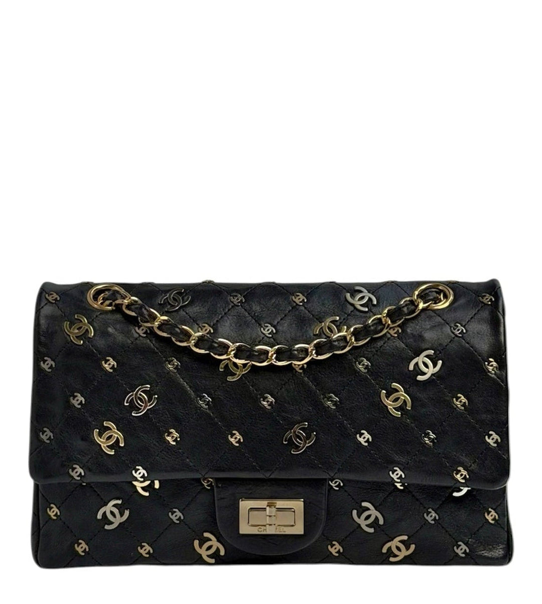 Chanel Medium Reissue 2.55 Flap Bag Black Leather Gold Hardware Punk Charms 2007