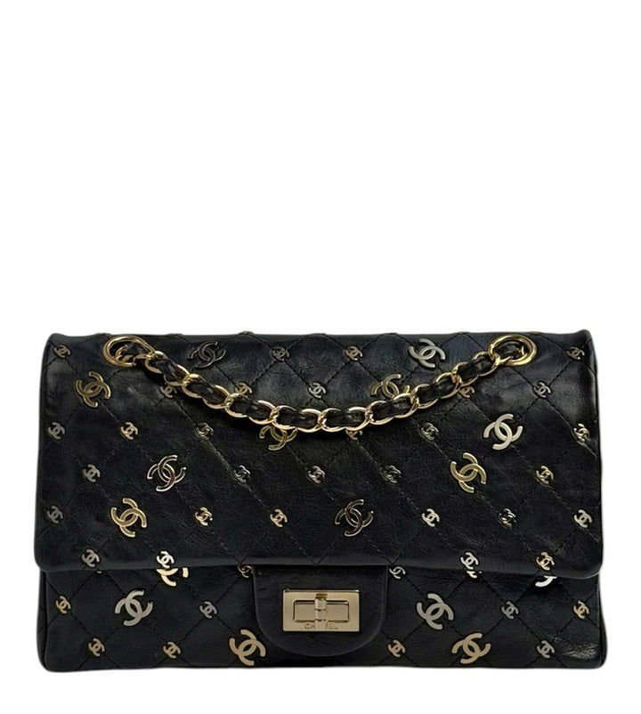 Chanel Medium Reissue 2.55 Flap Bag Black Leather Gold Hardware Punk Charms 2007