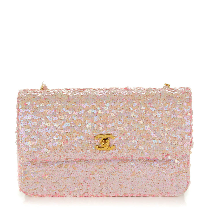 Chanel 1992 Medium Pink Sequin Flap Bag