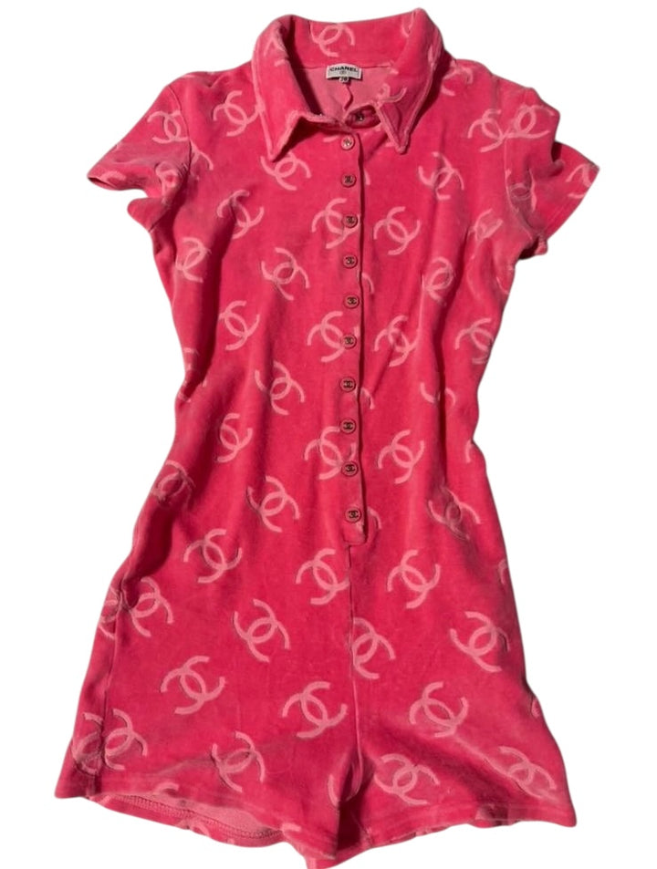 Chanel 1996 ICONIC Pink Velour CC Romper