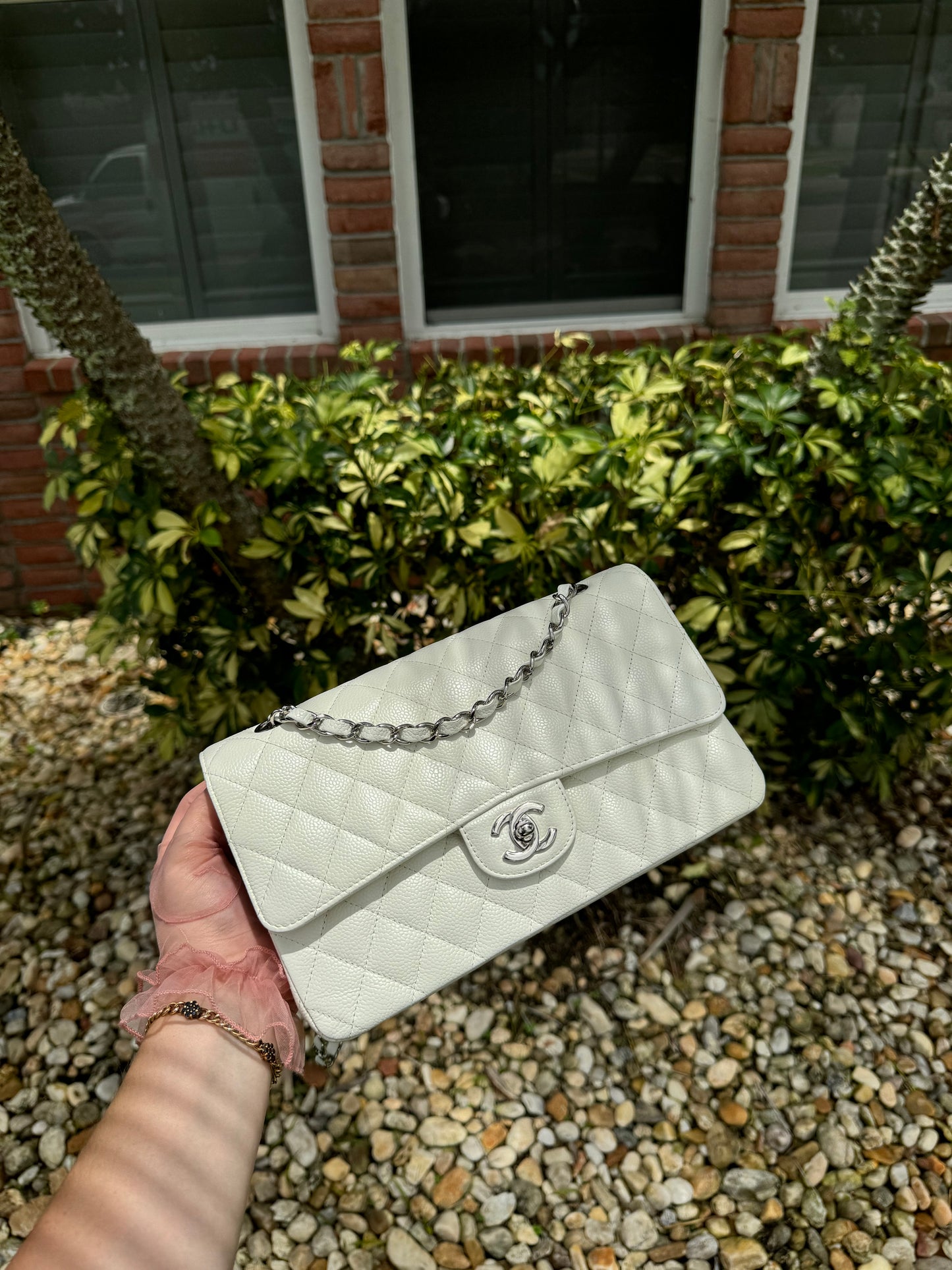 Chanel Medium White Classic Caviar Flap Bag