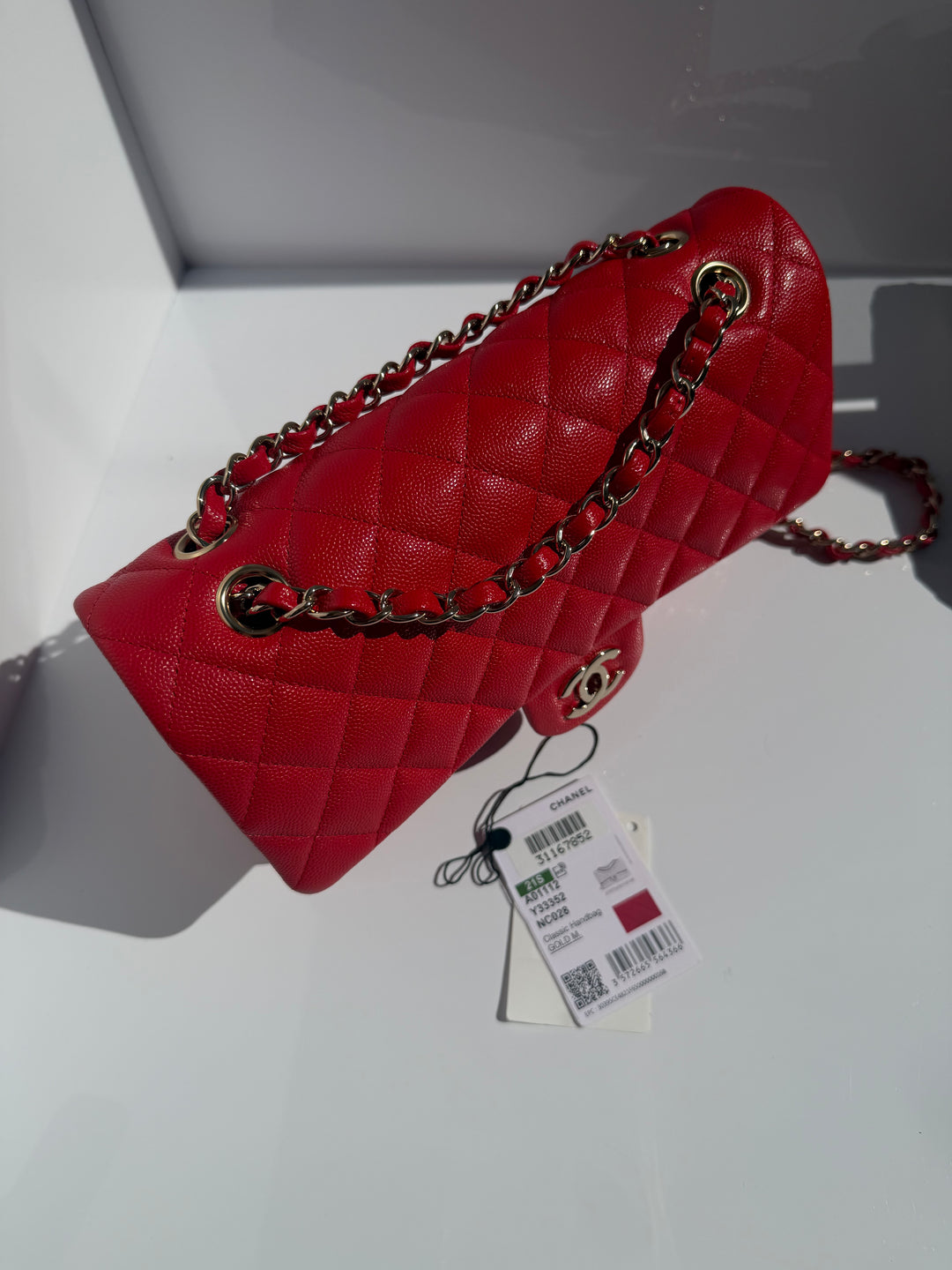 Chanel Medium Classic Double Flap Caviar Red Light Gold Hardware 2021
