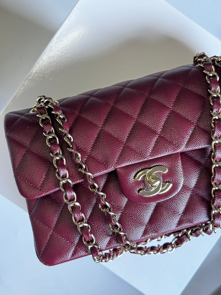 Chanel 21b Small Burgundy Caviar Double Flap