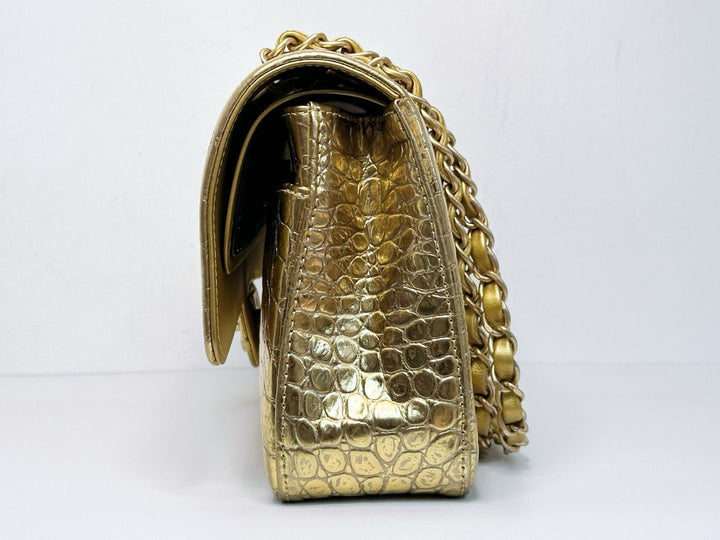 Chanel Metallic Gold Croc Embossed Medium Classic Flap Bag