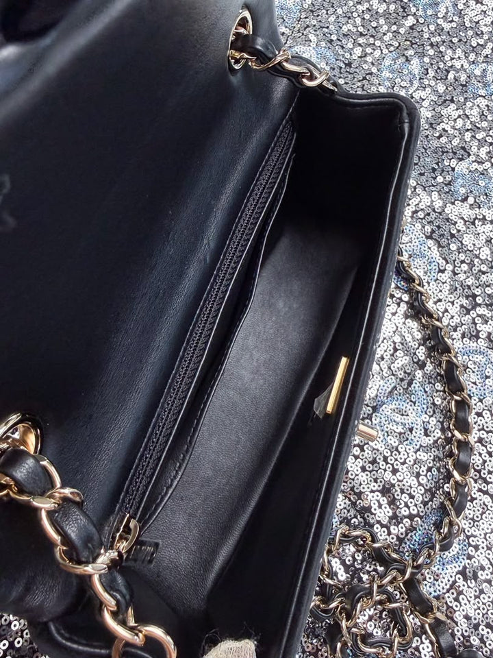 Chanel Pearl Strass CC Velvet Mini Flap Bag Black Velvet Light Gold Hardware 2021