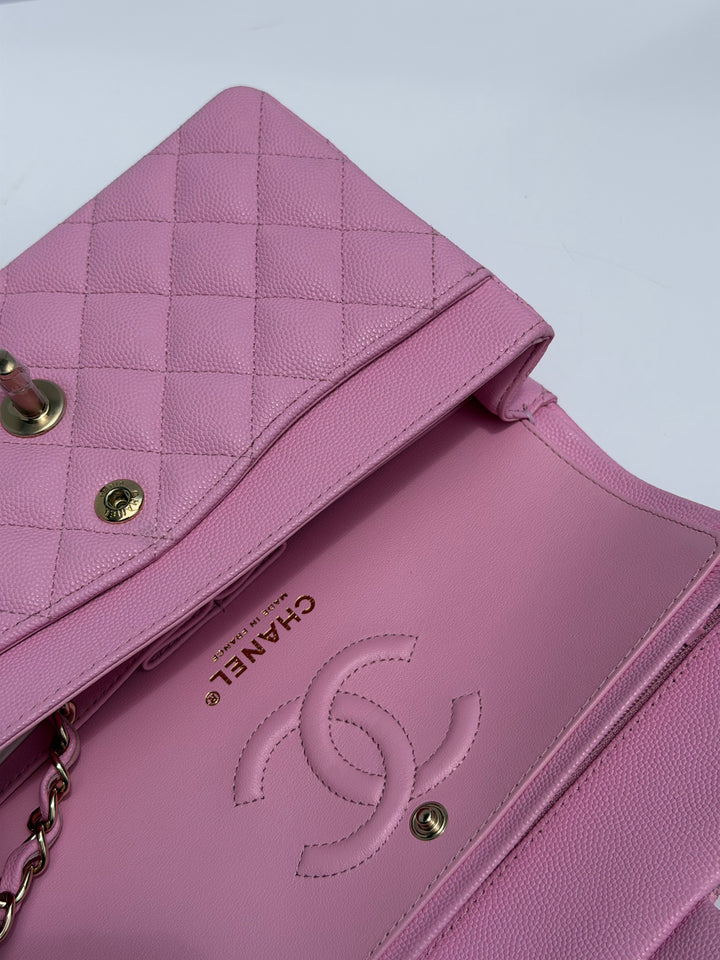 Chanel Small Classic Double Flap Caviar Pink Light Gold Hardware 2023
