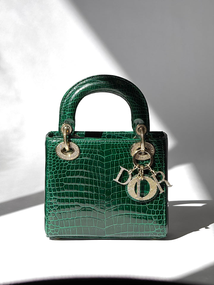 Lady Dior Emerald Crocodile Mini Top Handle