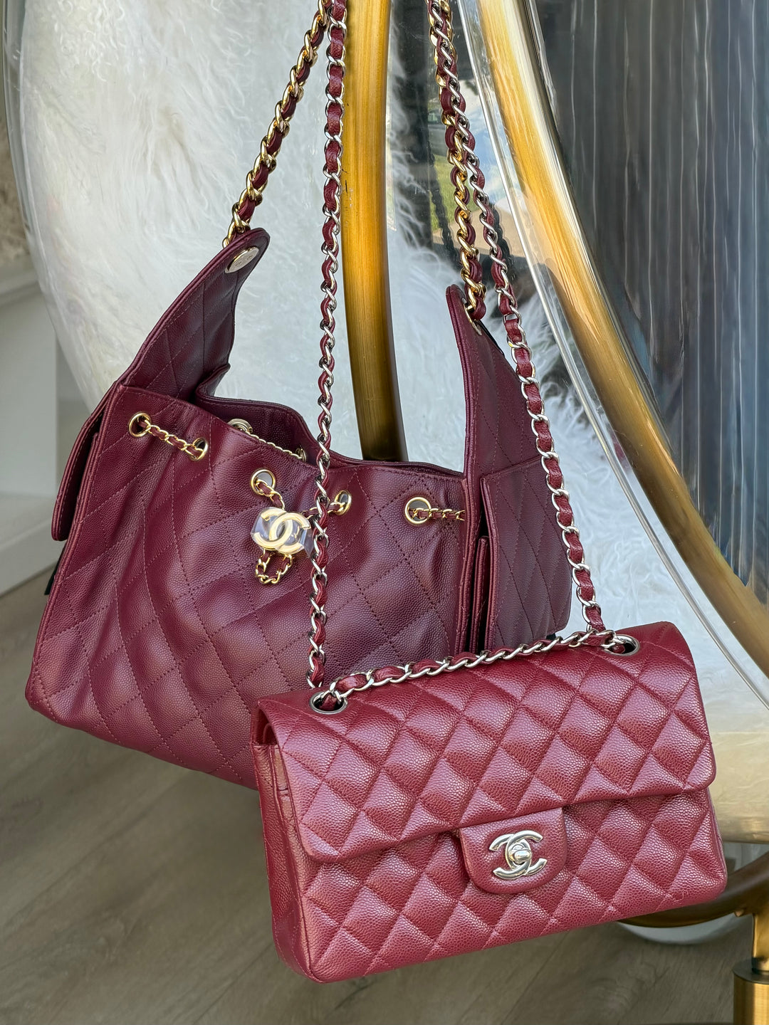 Chanel Small Classic Double Flap Caviar Burgundy Silver Hardware 2020