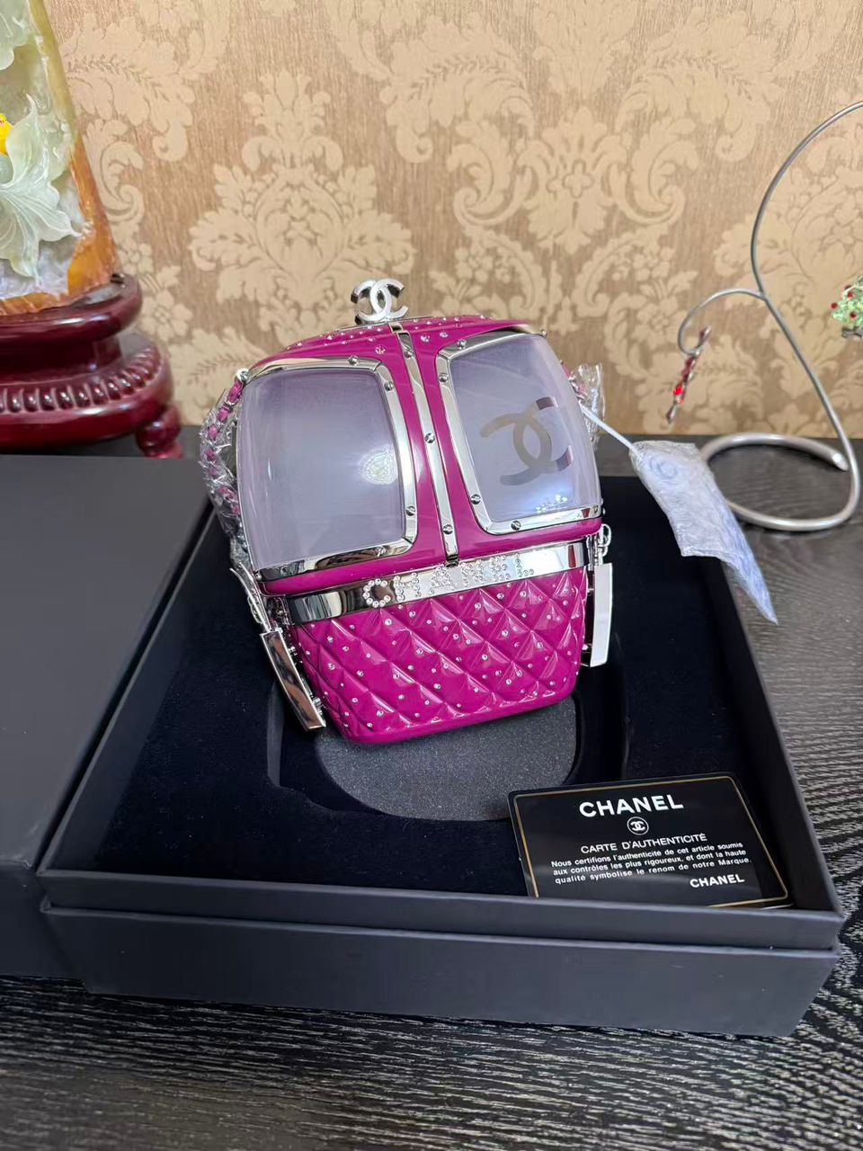Chanel Limited Edition Pink Ski Gondola Swarovski Minaudiere