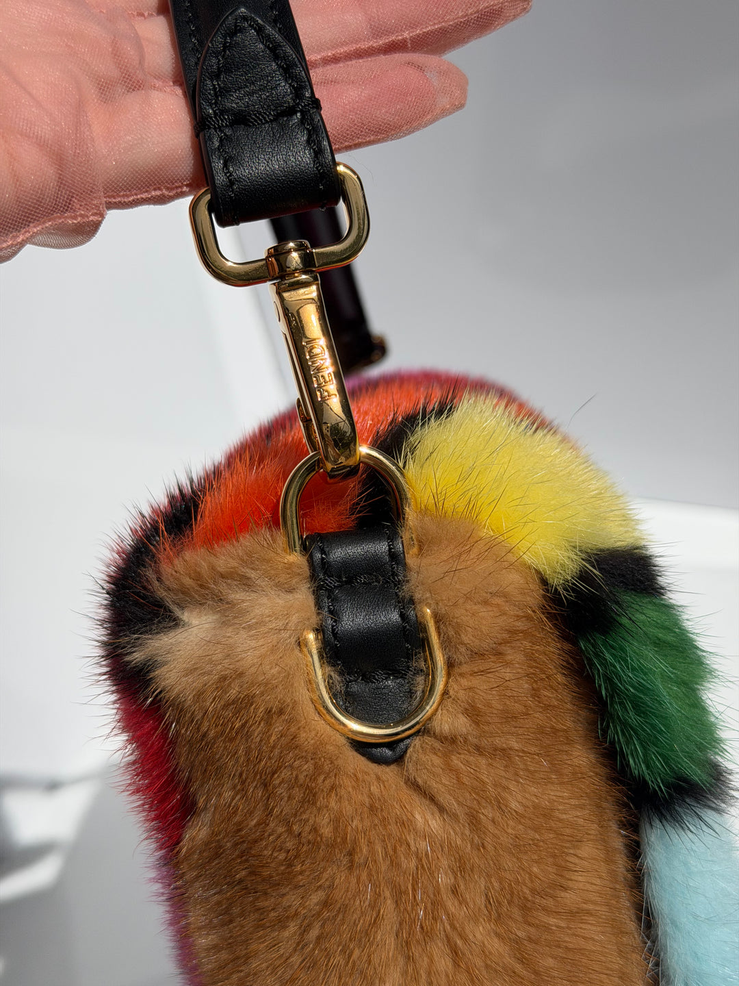 Fendi Baguette Visone Intarsio Arcobaleno Multicolor Mink Fur Gold Hardware 2022