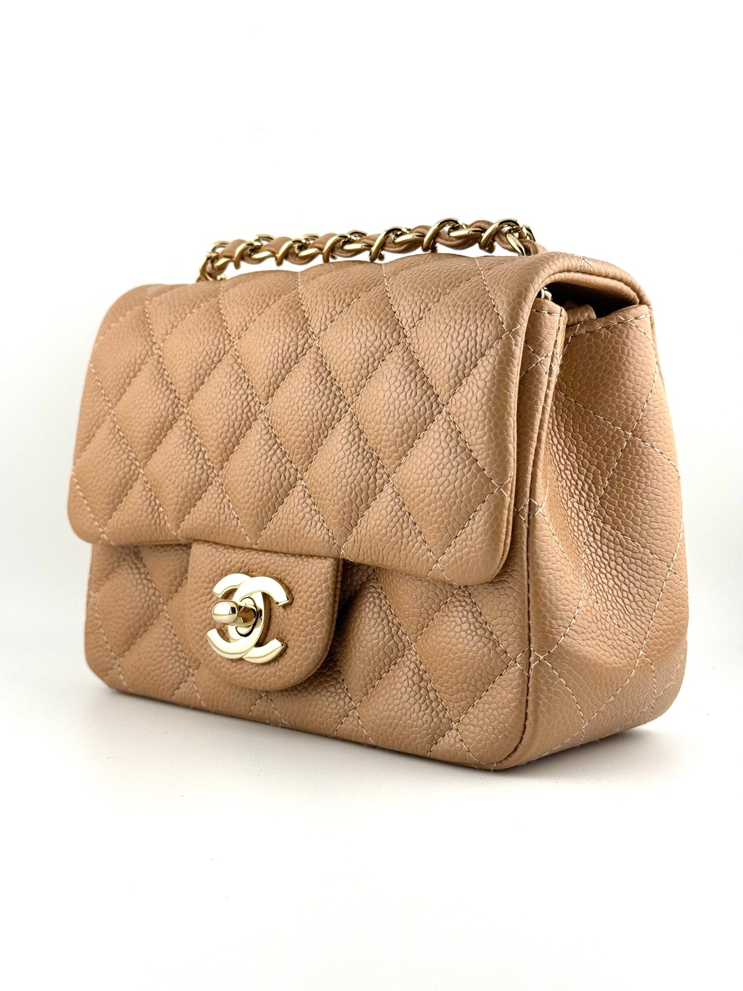 Chanel 18S Dark Beige Mini Square Caviar Flap Bag