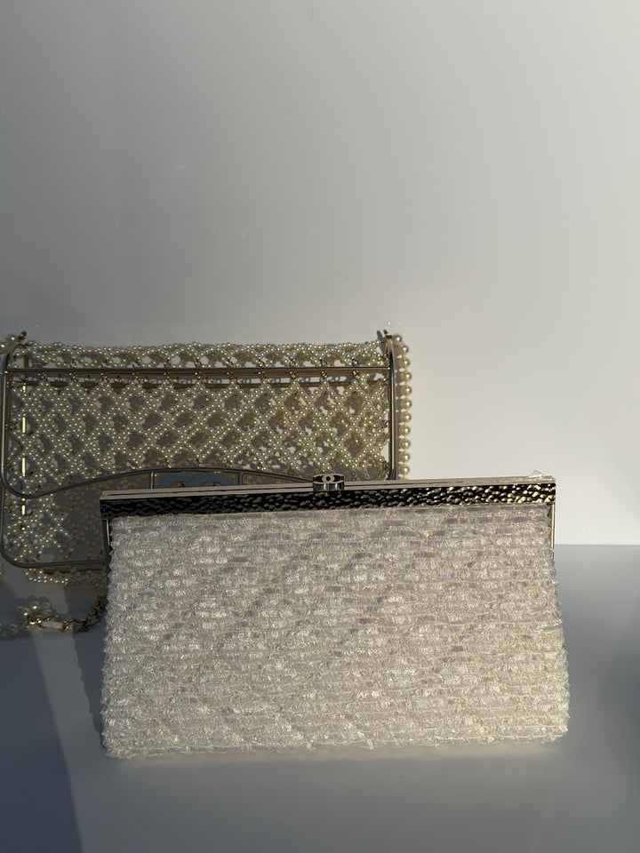 Chanel 2014 Pearl Embellished Caged Flap Minaudière Bag
