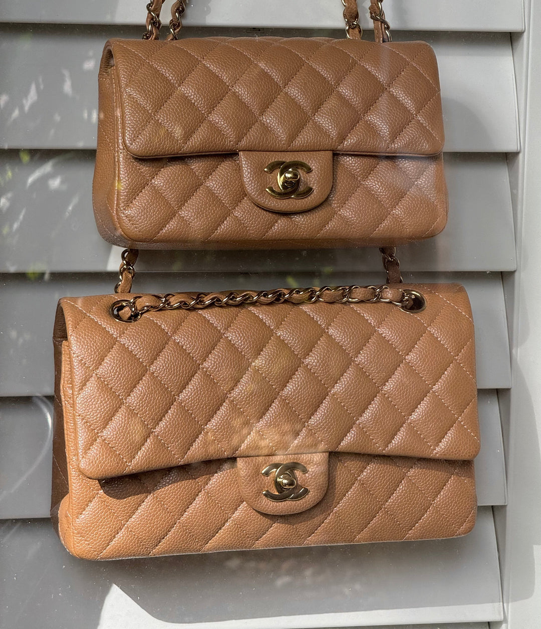 Chanel Medium Classic Flap Bag Dark Beige Caviar Gold Tone Hardware 2018