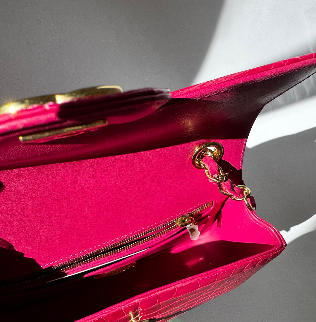 Chanel Pink Crocodile Mini Rectangular Flap Bag