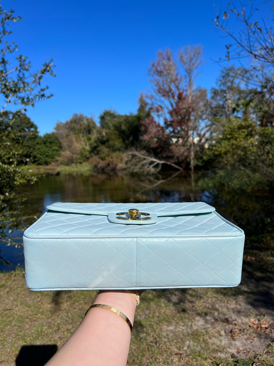 Chanel Baby Blue Maxi Lambskin Flap Bag