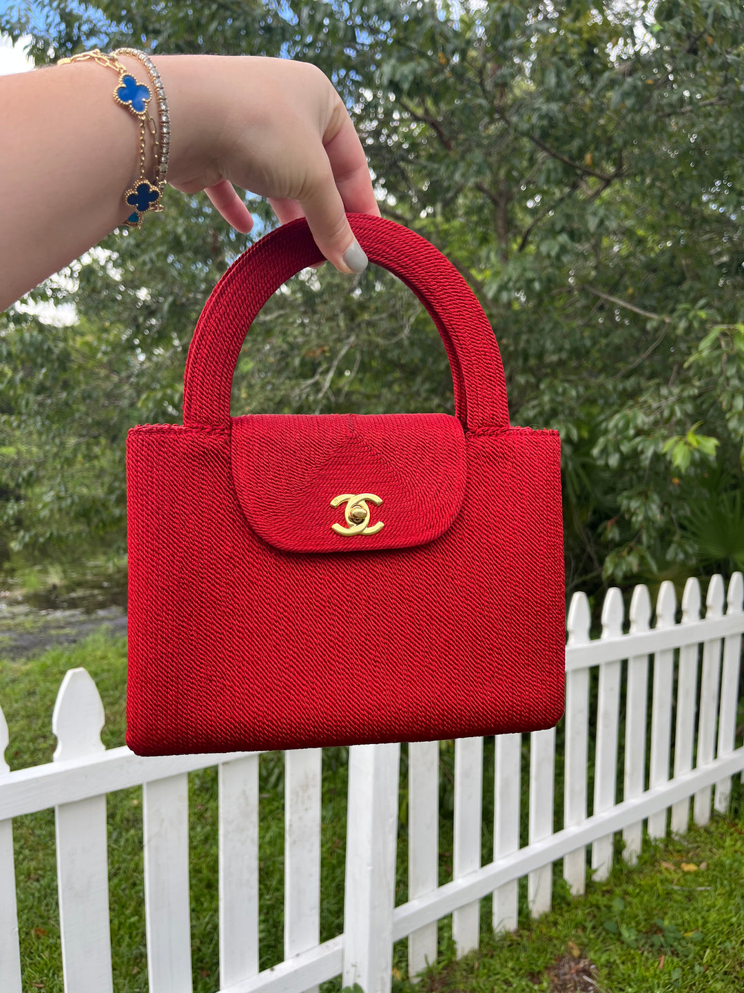 Chanel Vintage Medium Red Rope Kelly Top Handle