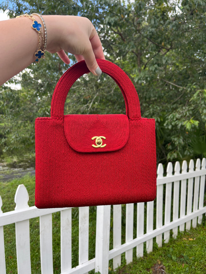 Chanel Vintage Medium Red Rope Kelly Top Handle