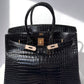 Hermes 18K Yellow Gold Diamond Black Porosus Crocodile Birkin 35