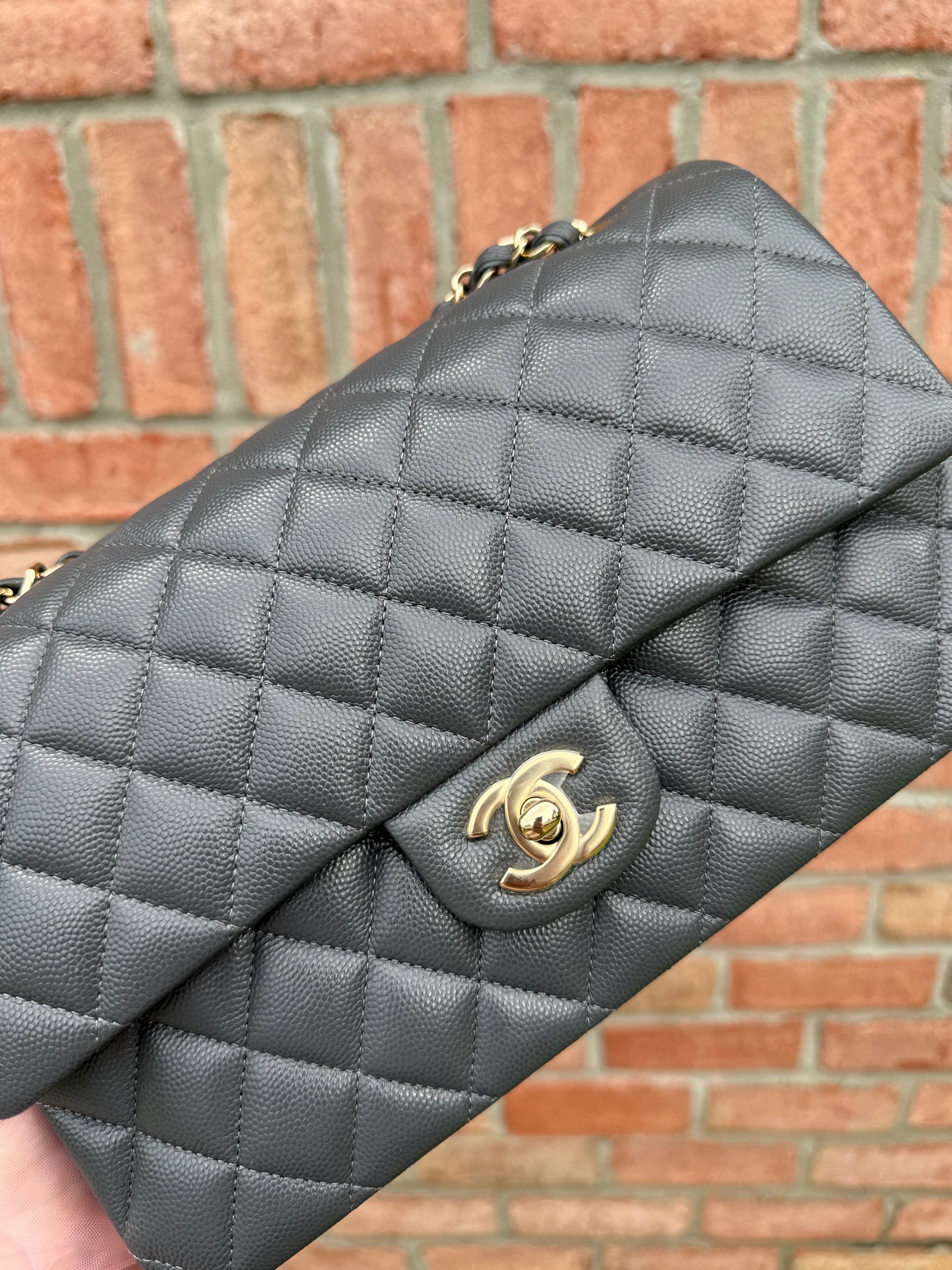 Chanel 21B Dark Grey Medium Caviar Classic Flap Bag