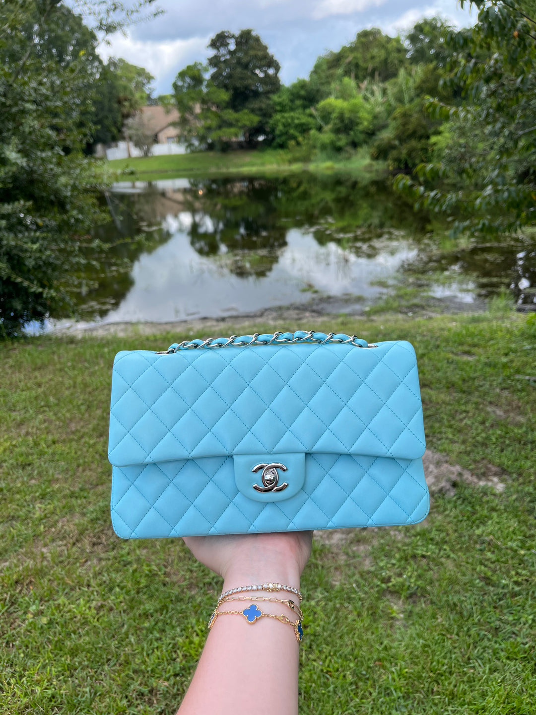 Chanel 21S Blue Neon Lambskin Medium Flap Bag
