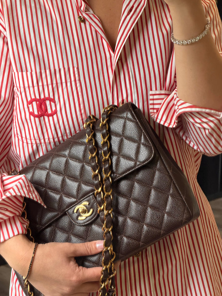 Chanel Classic Flap Jumbo Brown Caviar 24K Gold Hardware 2000