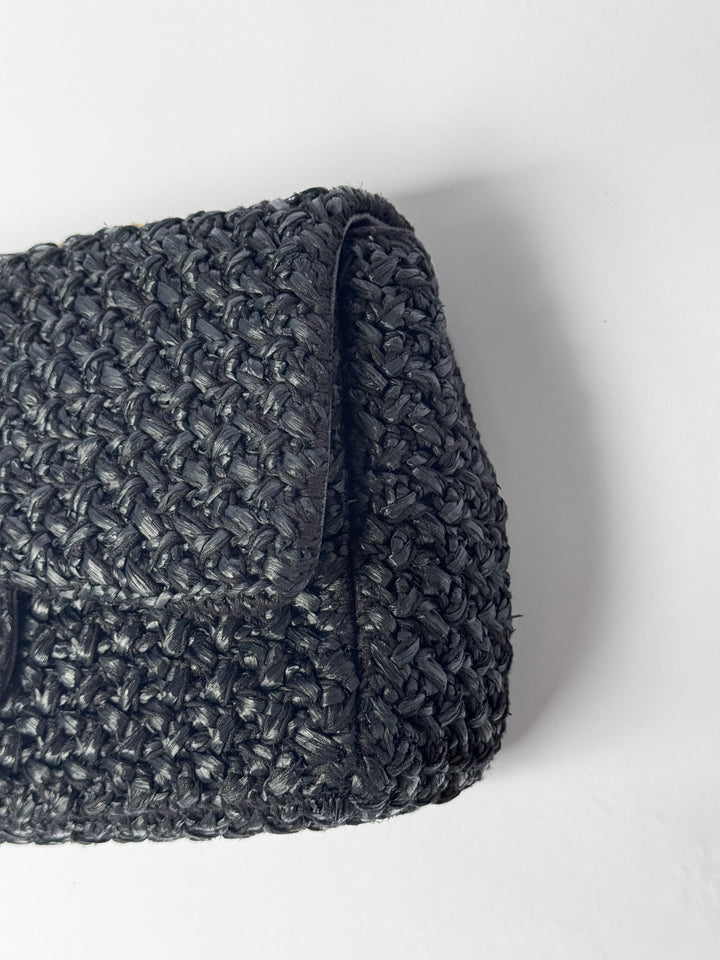 Chanel 18C Black Ancient Greece Raffia Crochet Flap Bag