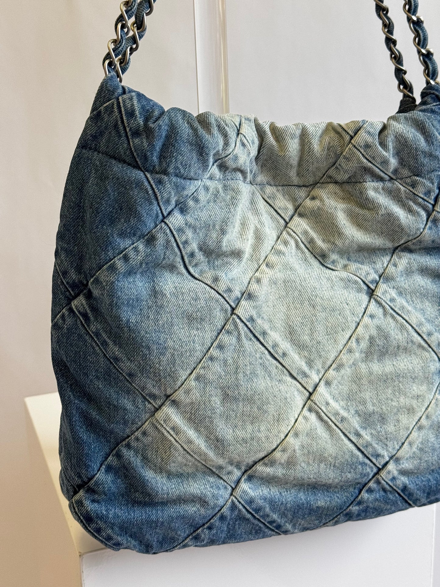 Chanel 23P Small Denim 22 Drawstring Bag