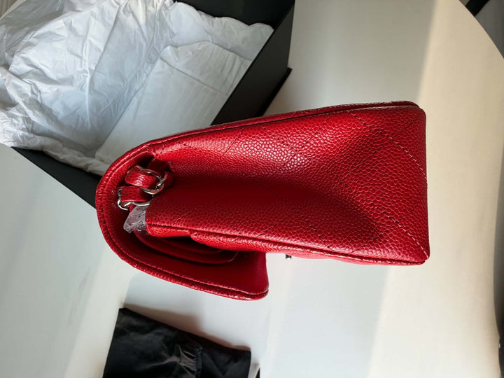 Chanel Small Classic Double Flap Caviar Red Silver Hardware 2020