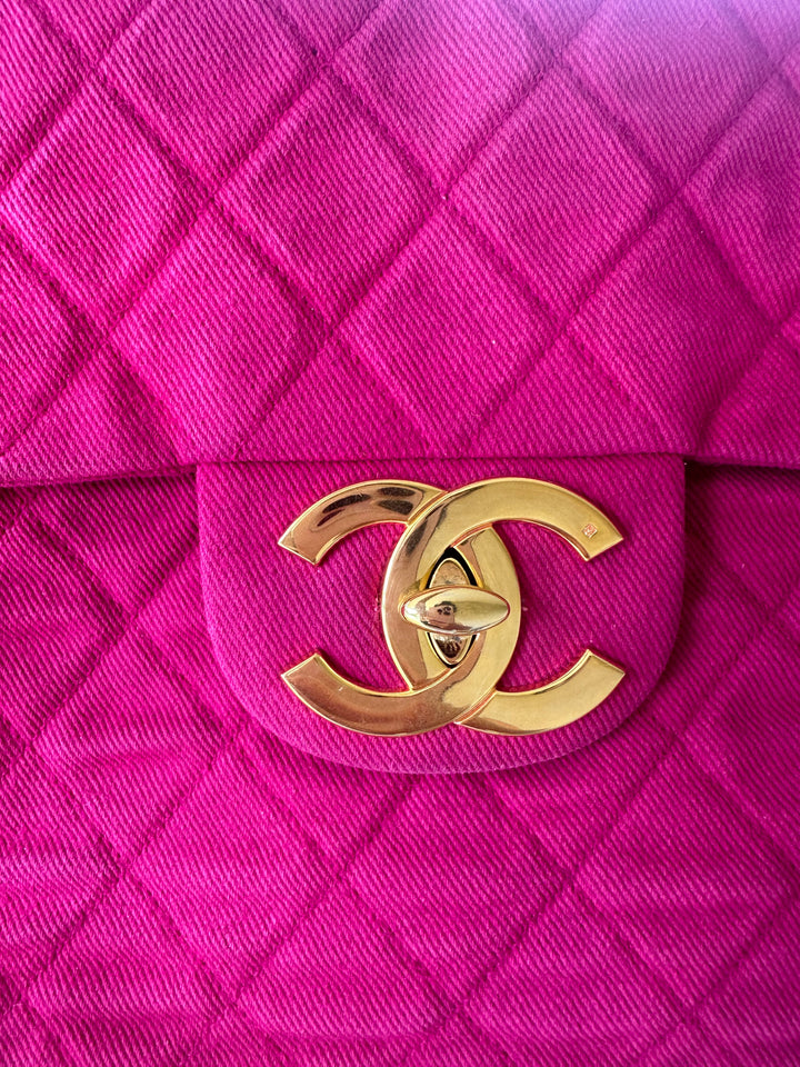 Chanel 1990 RARE Hot Pink Denim Maxi Flap Bag