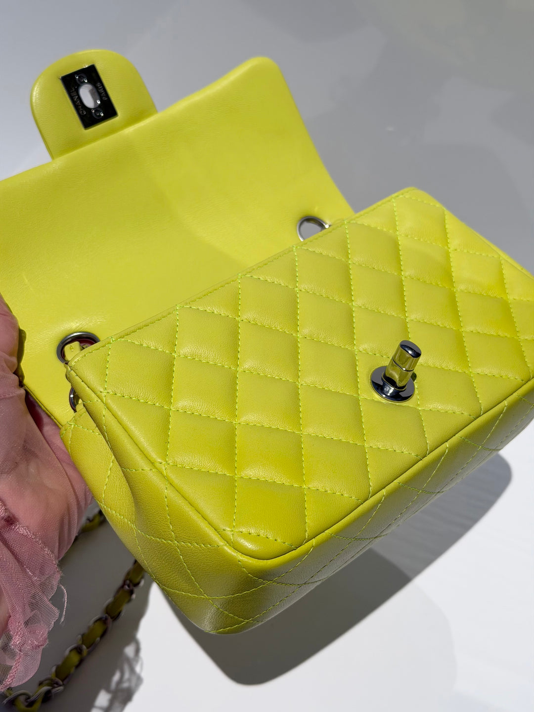 Chanel 21S Mini Classic Flap Lambskin Yellow Silver Hardware