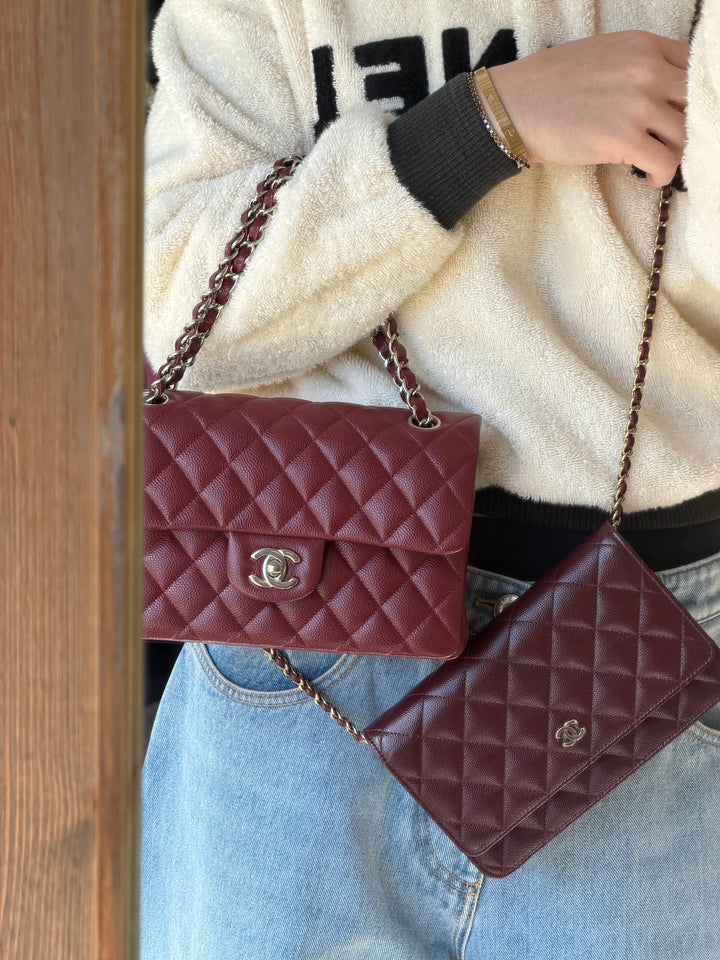 Chanel Wallet on Chain Burgundy Caviar Leather Light Gold Tone Hardware 2023