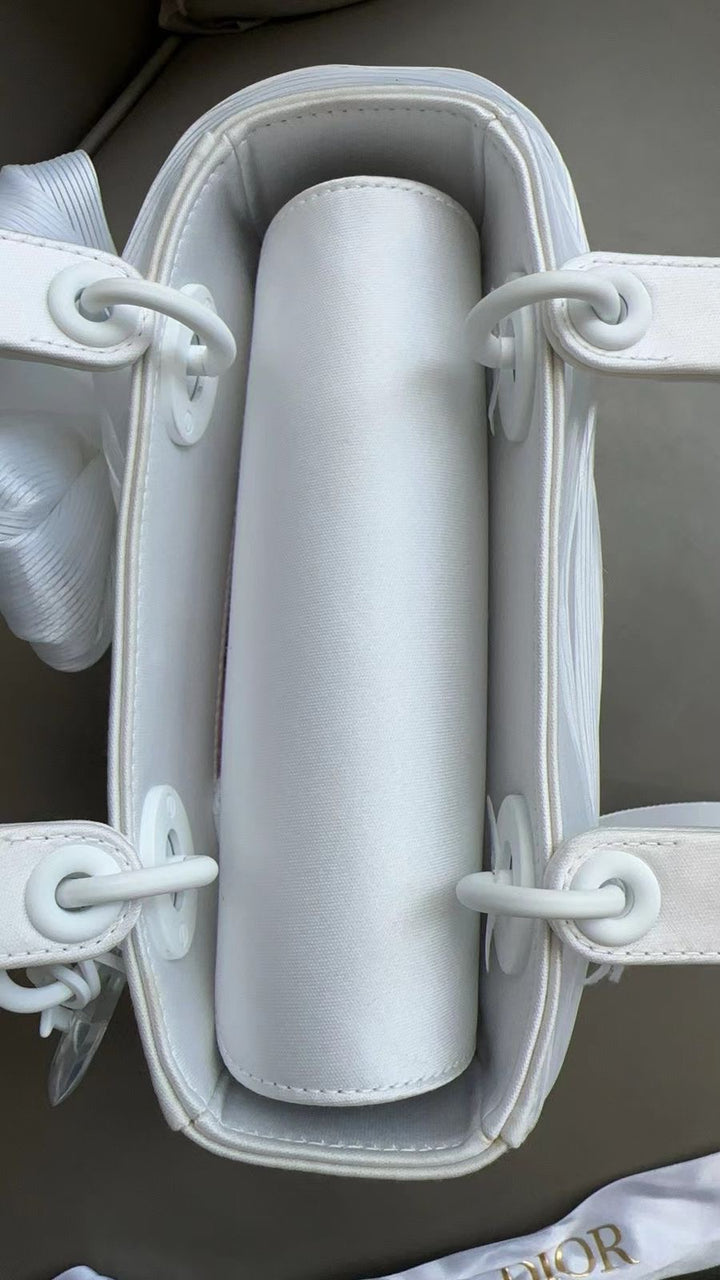 2023 Lady Dior Small White LED Twill Embellished Bag