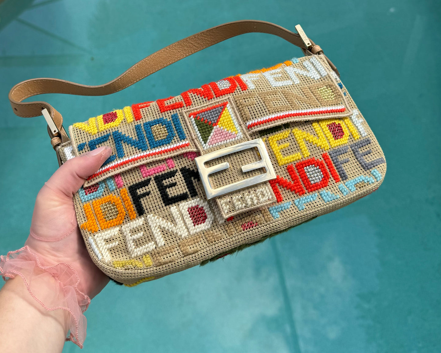 Fendi Multicolor Crochet Logo Baguette