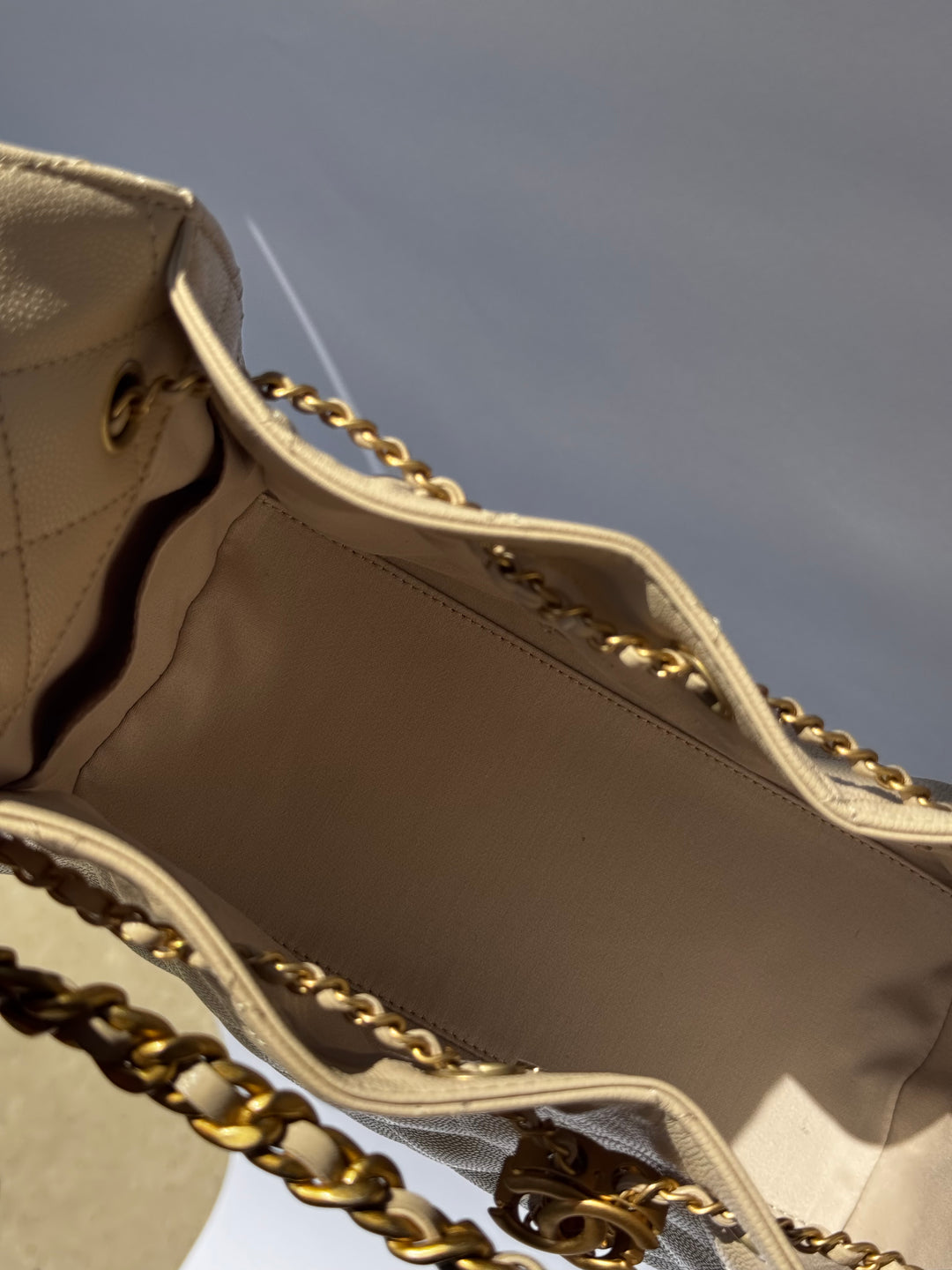Chanel 25 Beige Small Caviar Hobo Bag