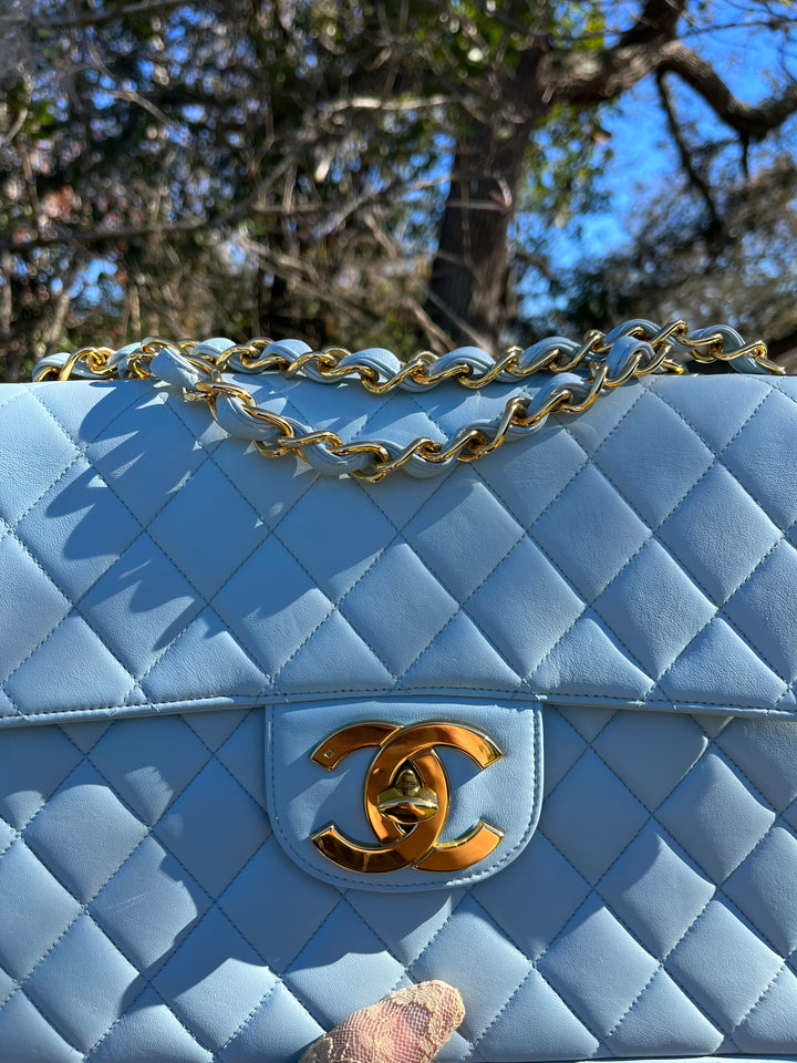 Chanel Baby Blue Maxi Lambskin Flap Bag