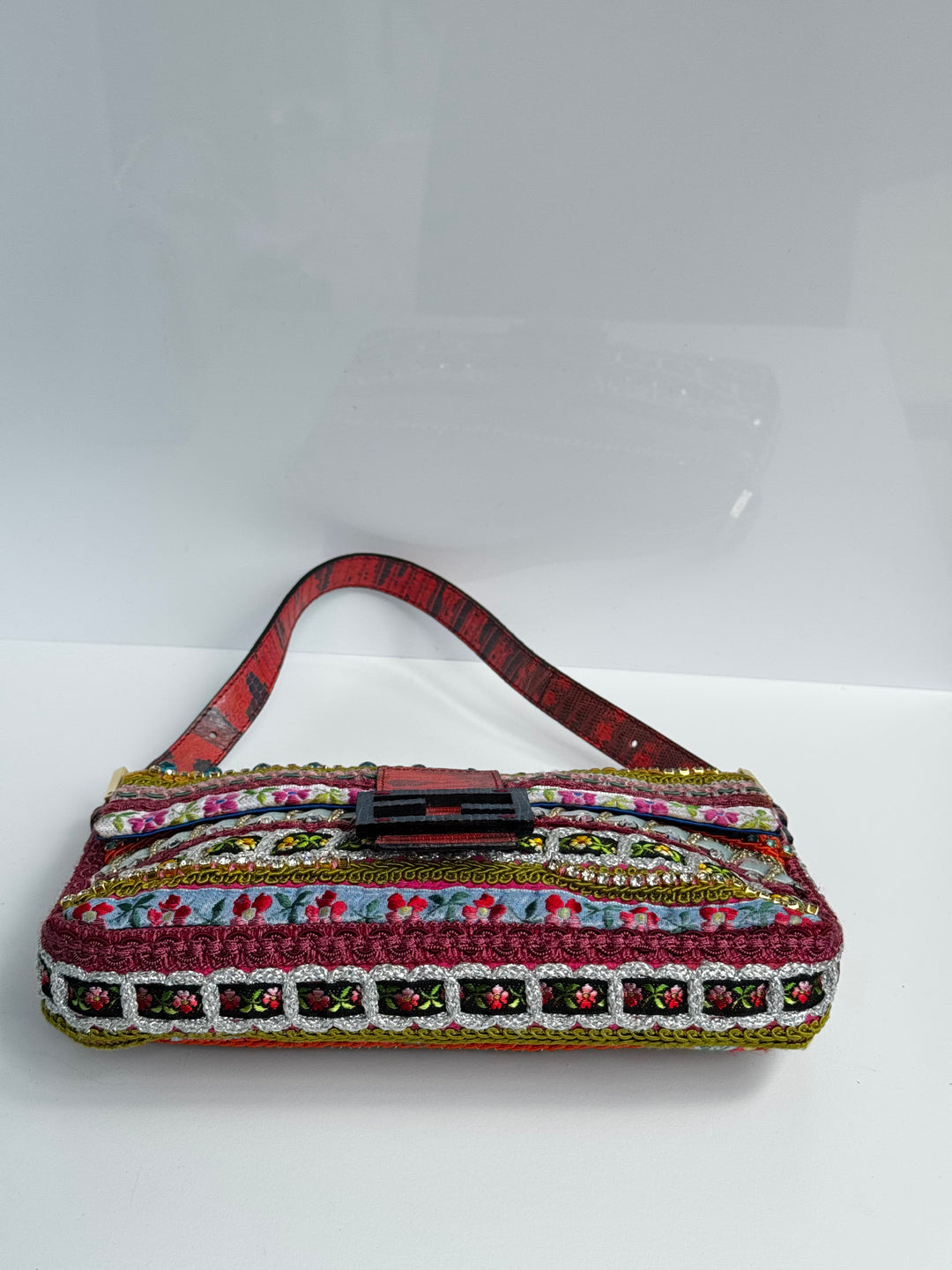 Fendi RARE Embellished Mixed Media Baguette