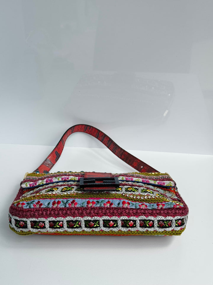 Fendi RARE Embellished Mixed Media Baguette