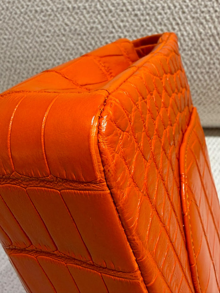 Chanel Medium Classic Flap Bag Matte Alligator Orange Light Gold Hardware 2013