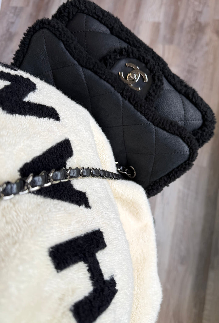 Chanel Medium Black Shearling Coco Neige Flap