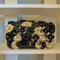 Chanel Metallic Gold and Black Lambskin Camellia Rose Appliqué Medium Flap Bag