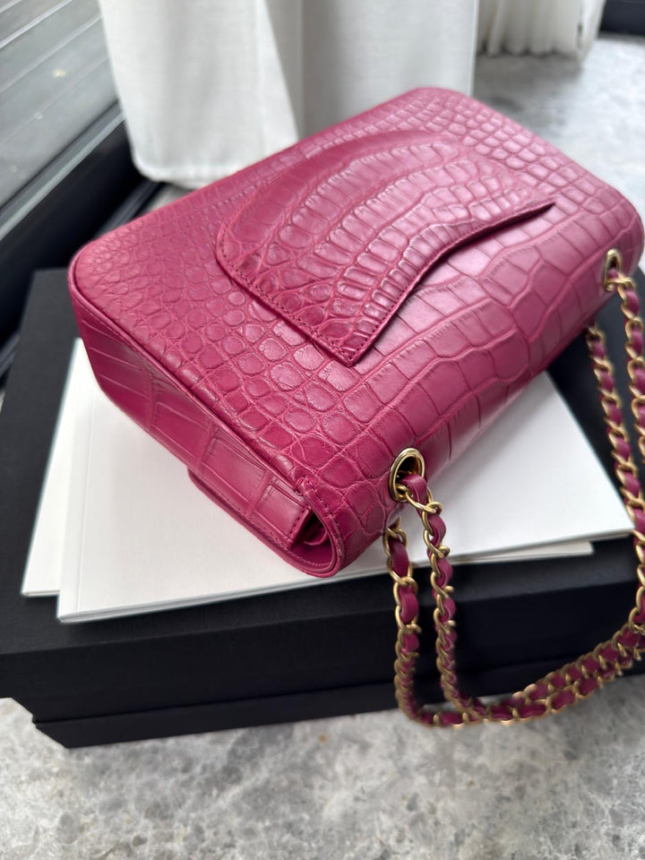 Chanel Medium Classic Flap Bag Matte Alligator Pink Brushed Gold Hardware 2018