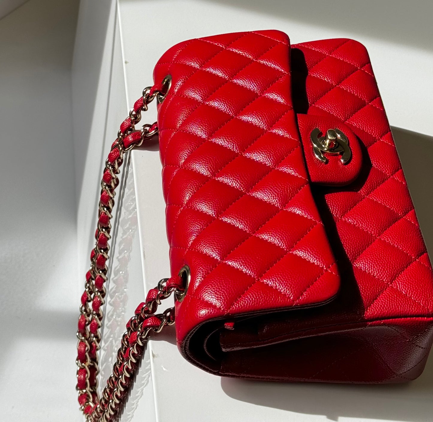 Chanel 19b Small Red Caviar Double Flap Bag